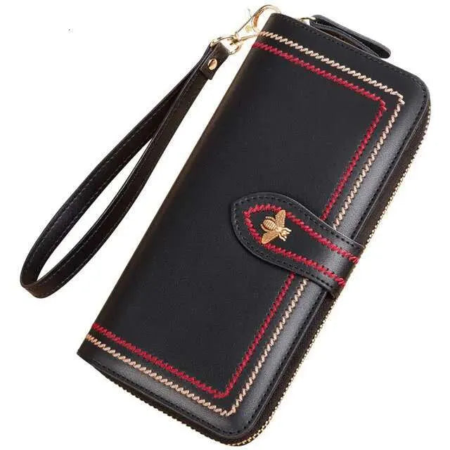 Classic Women's Leather Wallet – Zip-Around Clutch with Coin Pocket & Wrist Strap