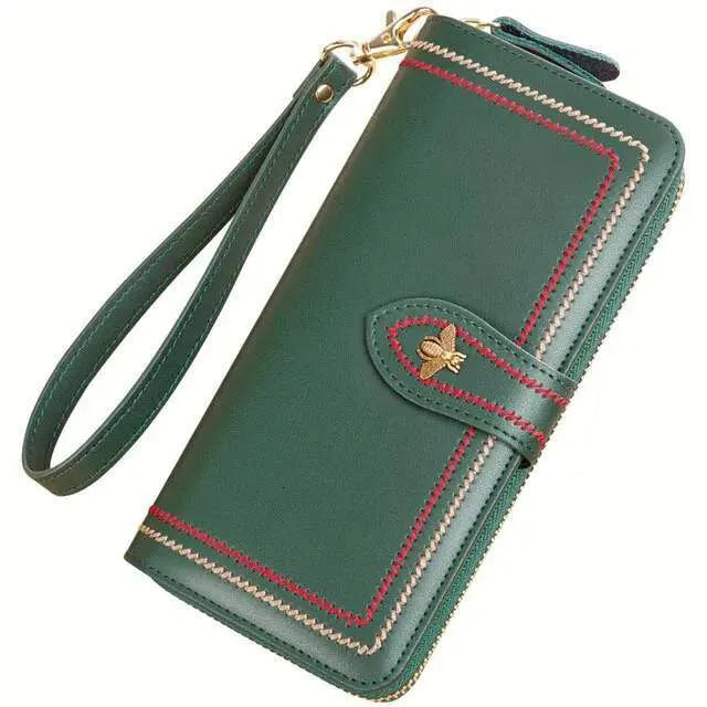 Classic Women's Leather Wallet – Zip-Around Clutch with Coin Pocket & Wrist Strap