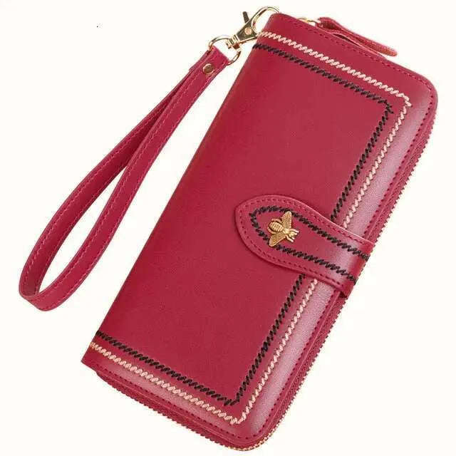 Classic Women's Leather Wallet – Zip-Around Clutch with Coin Pocket & Wrist Strap
