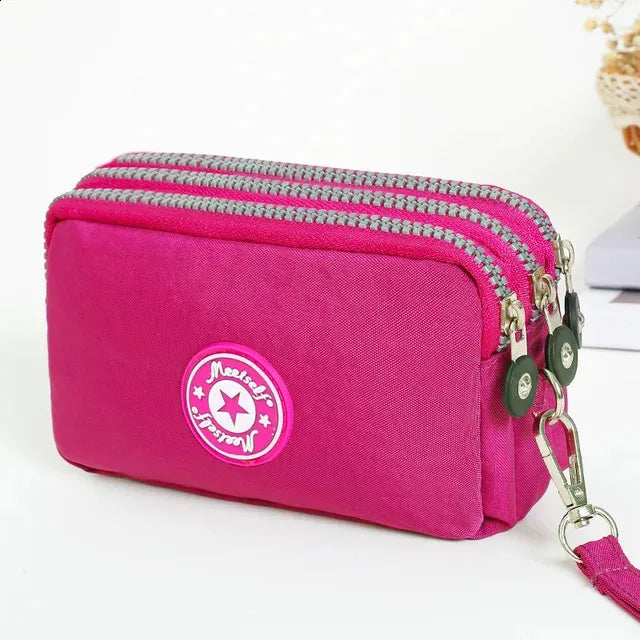 3-Layer Zipper Mobile Phone Bag – Stylish & Waterproof Makeup & Wallet Organizer