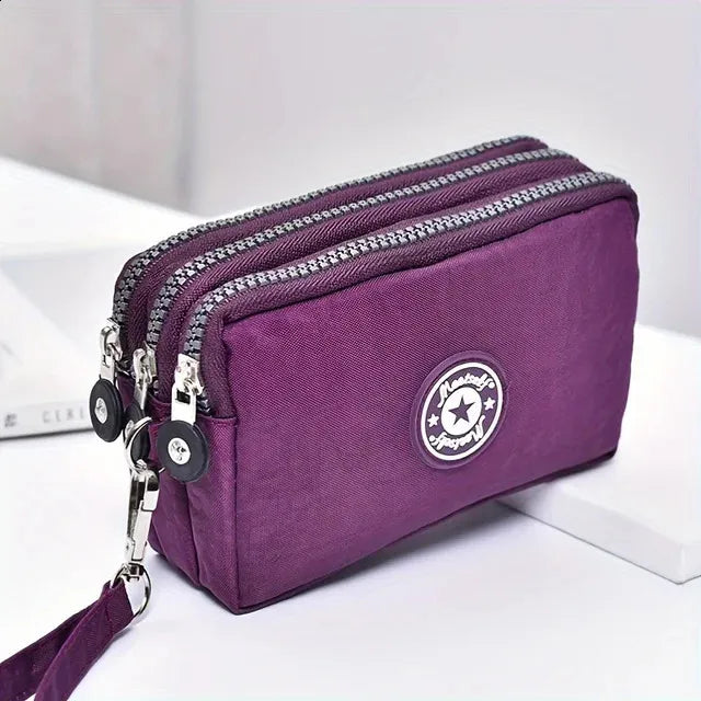 3-Layer Zipper Mobile Phone Bag – Stylish & Waterproof Makeup & Wallet Organizer