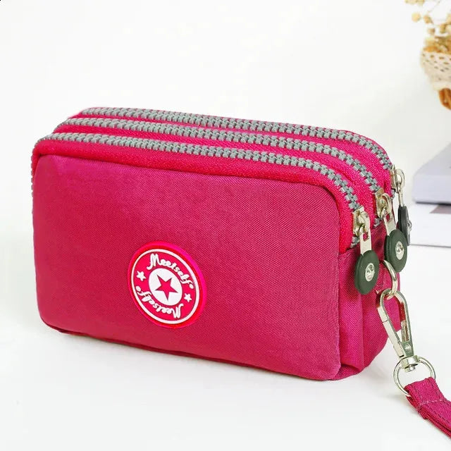 3-Layer Zipper Mobile Phone Bag – Stylish & Waterproof Makeup & Wallet Organizer
