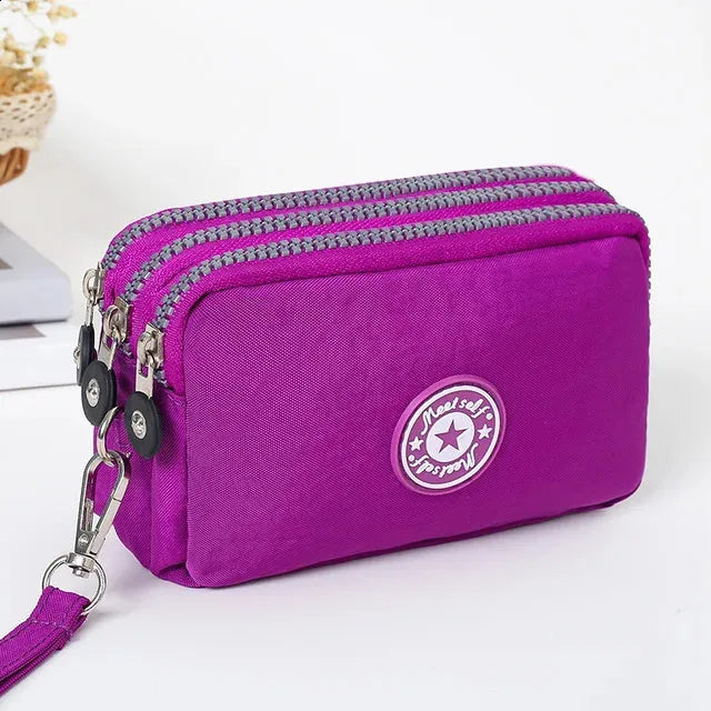 3-Layer Zipper Mobile Phone Bag – Stylish & Waterproof Makeup & Wallet Organizer