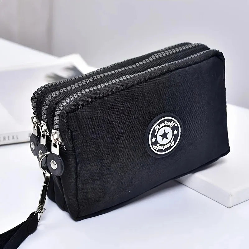 3-Layer Zipper Mobile Phone Bag – Stylish & Waterproof Makeup & Wallet Organizer