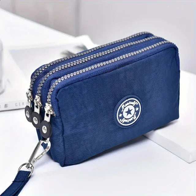 3-Layer Zipper Mobile Phone Bag – Stylish & Waterproof Makeup & Wallet Organizer