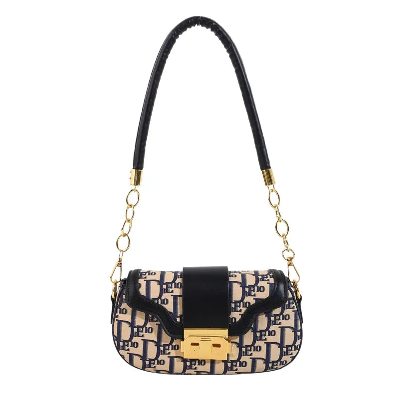 Chic Monogram Shoulder Bag – Designer-Inspired Mini Handbag with Gold Chain Strap & Lock