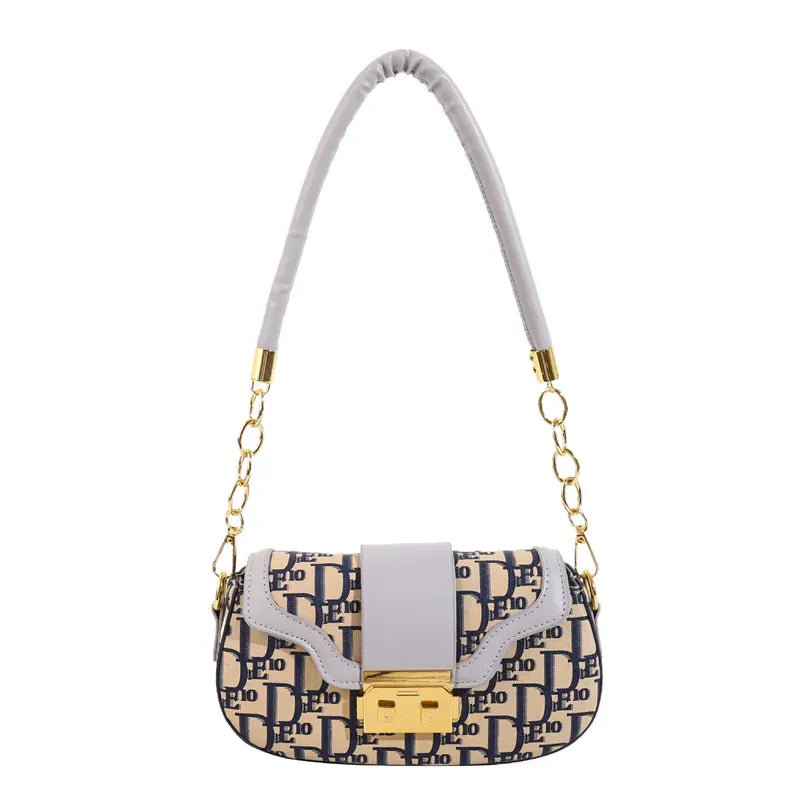 Chic Monogram Shoulder Bag – Designer-Inspired Mini Handbag with Gold Chain Strap & Lock