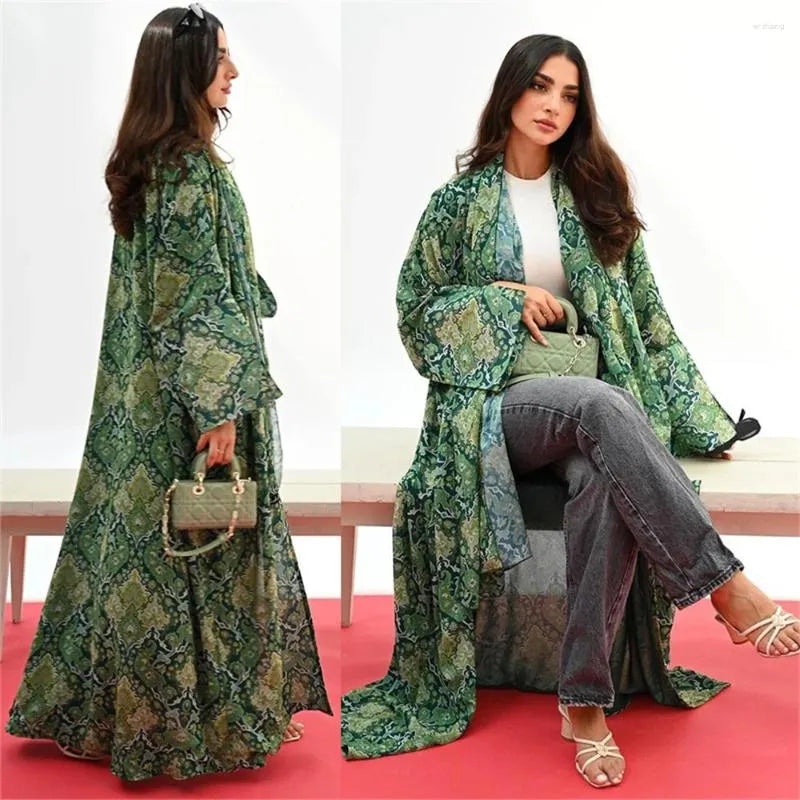 Hijab Women Print Open Long Dress Abaya Dubai Kimono Muslim Robe Elegant Gown | AURA WEARS