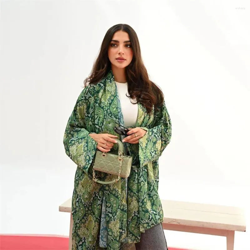 Hijab Women Print Open Long Dress Abaya Dubai Kimono Muslim Robe Elegant Gown | AURA WEARS