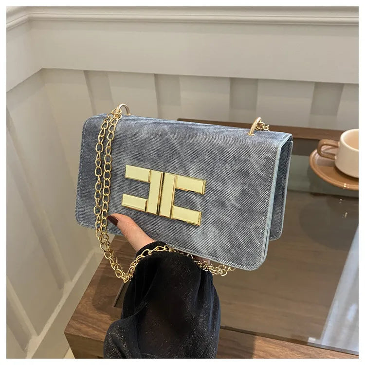 Luxury Chain Shoulder Bag for Women – Vintage Velvet Textured Flap Crossbody with Gold Hardware | AURA WEARS