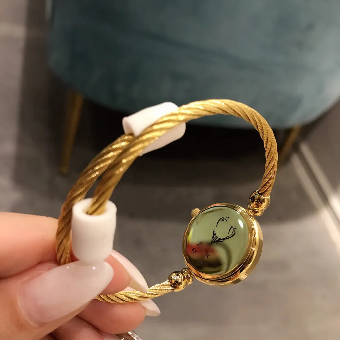 Luxury Gold Letter Design Watch – Adjustable Open Bracelet for Women